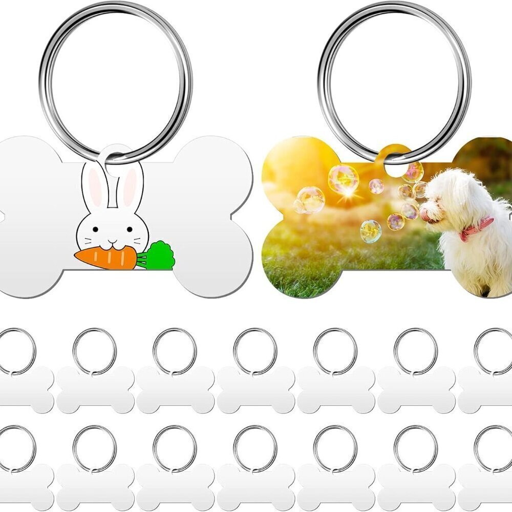 Blank Pet ID Tags Bone Shape 16 Pack Aluminum Sublimation